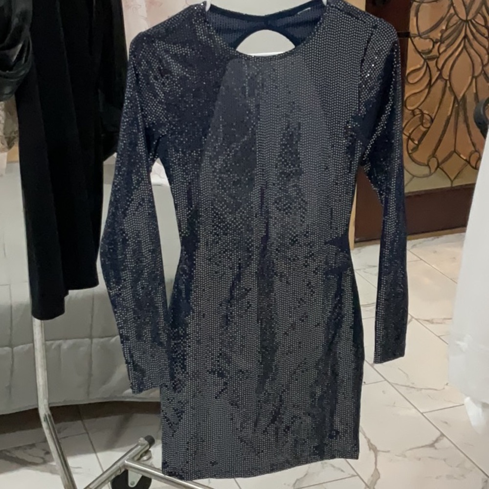 Sparkling Navy Long Sleeve Dress